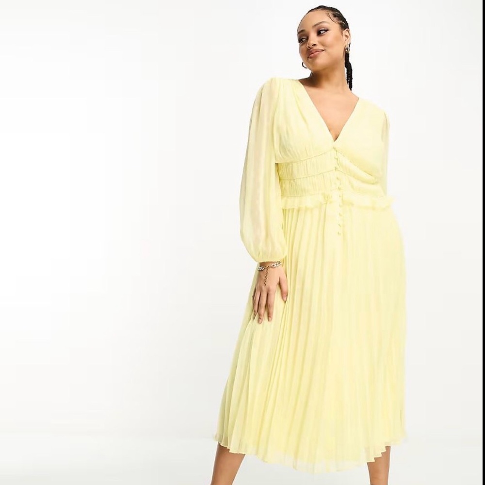 ASOS Design Pleated Yellow Midaxi dress